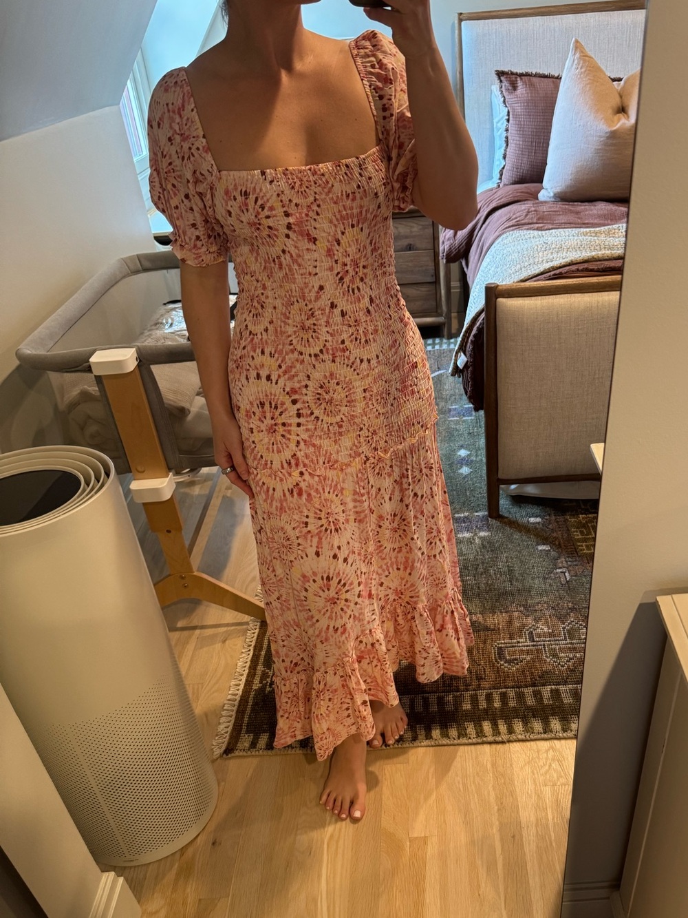 MISA Los Angeles Smocked Midi Puff Sleeve Dress